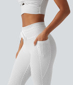 Legging de yoga taille haute en sergé rayé avec cordon de serrage et poches