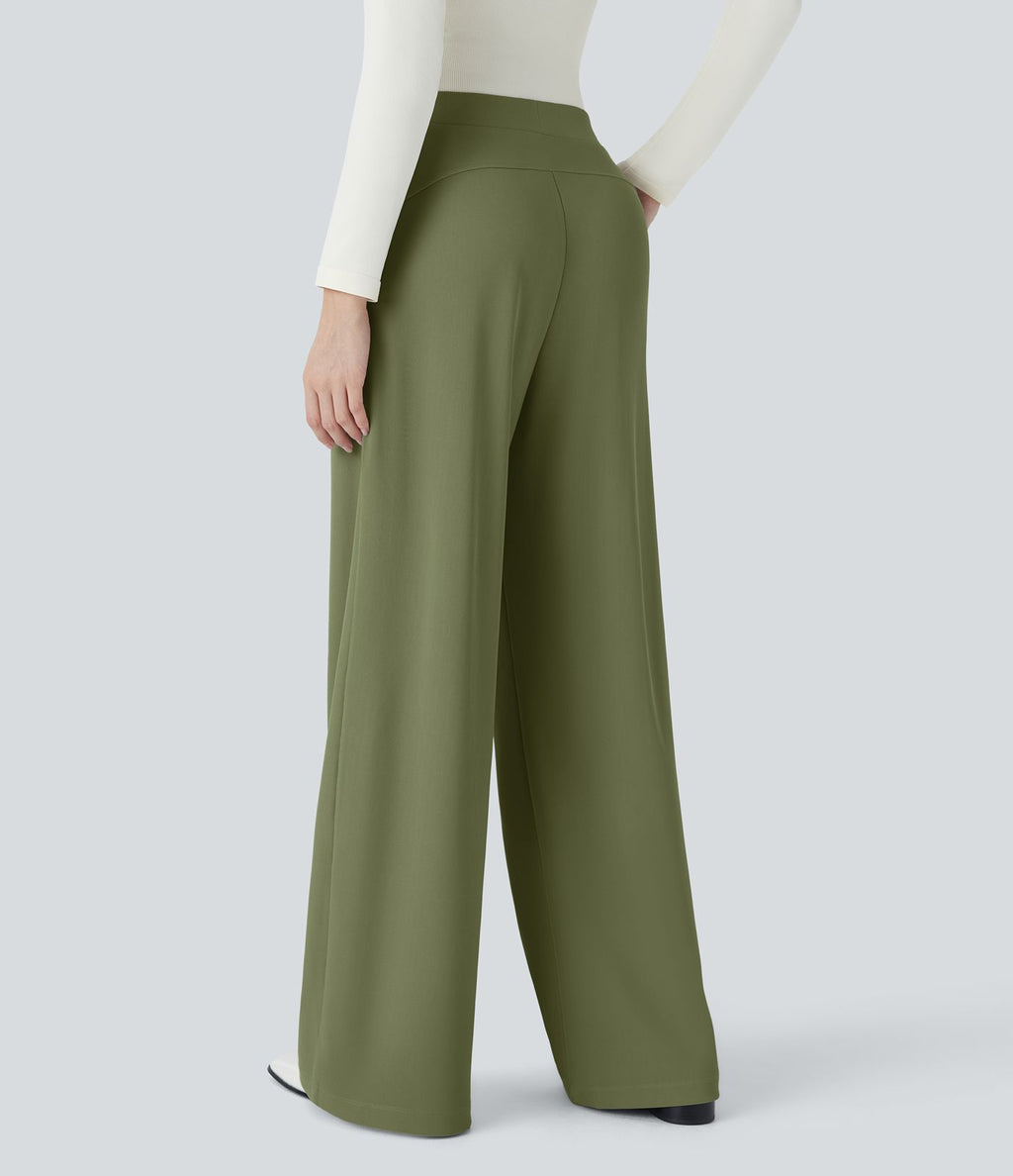 Halara Flex™ Pantalon Tailleur Évasé à Taille Haute Sculptant la Silhouette avec Poches Latérales Micro Waffle