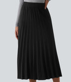 Jupe midi casual en maille plissée taille haute, coupe trapèze