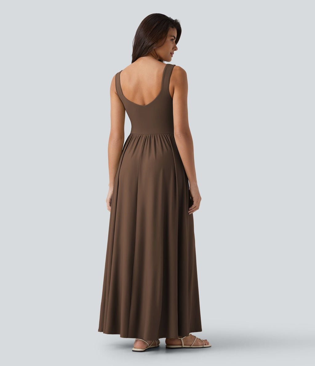 Robe longue fluide sans manches avec brassière intégrée (Bonnets E-G) et poches