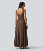 Robe longue fluide sans manches avec brassière intégrée (Bonnets E-G) et poches