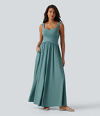 Robe longue fluide sans manches avec brassière intégrée (Bonnets E-G) et poches