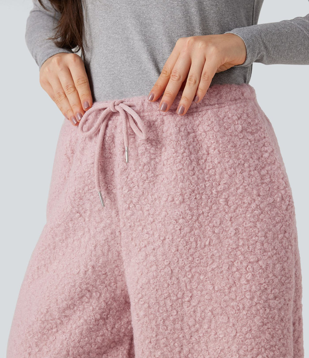 Pantalon large teddy taille mi-haute avec cordon de serrage et poches