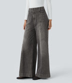 Halara Flex™ Jean large Palazzo et Taille Haute avec Poches Avant en Tricot Extensible Lavé