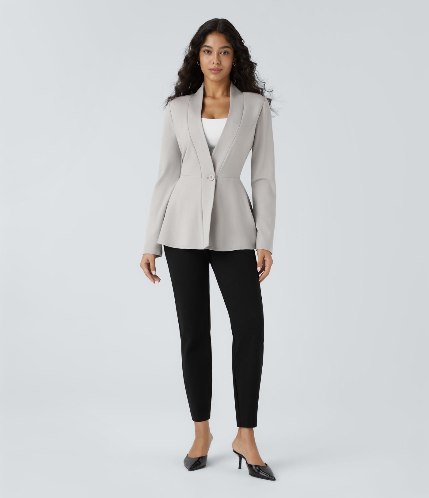 Veste péplum de travail col en V avec un bouton