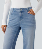 Halara Flex™ Jean évasé décontracté délavé taille basse avec poches