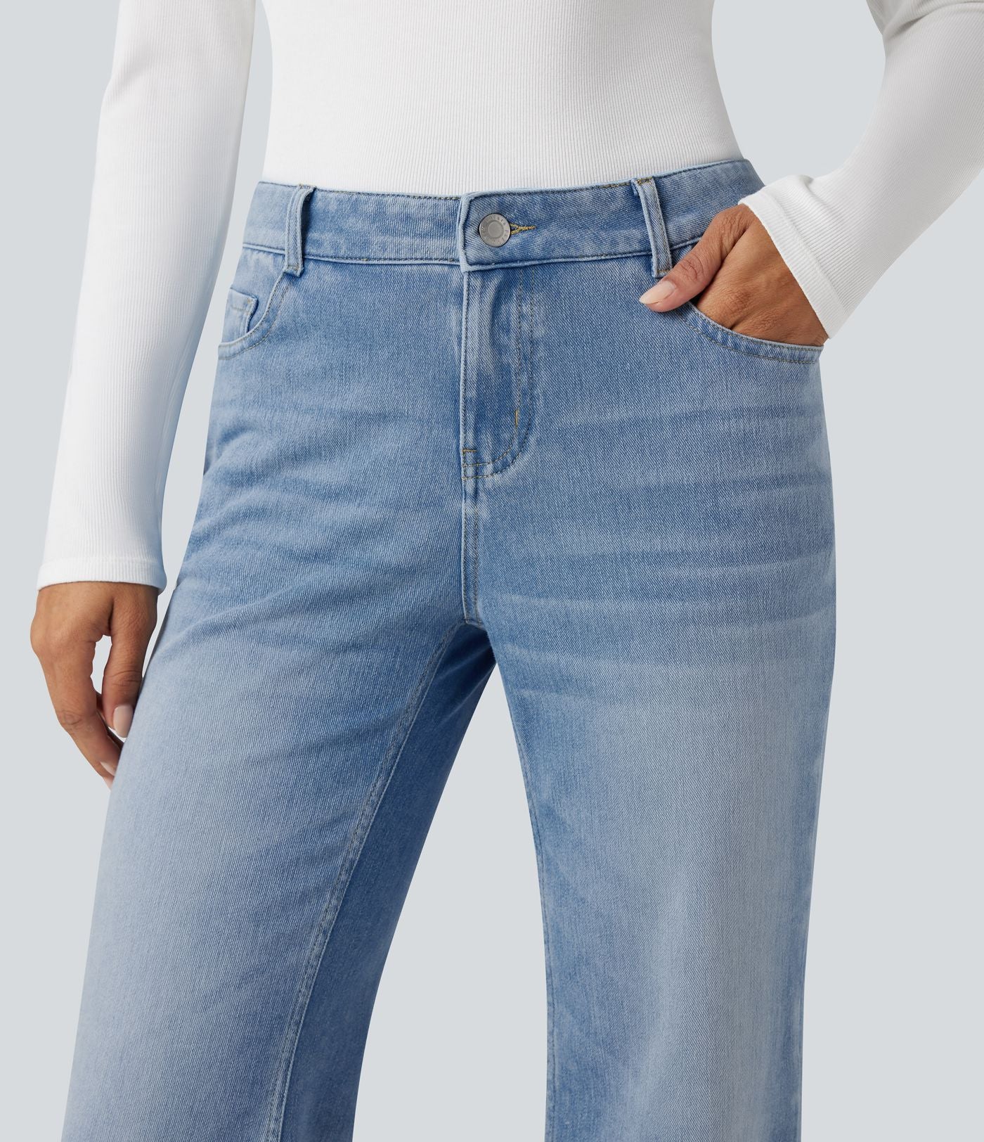 Halara Flex™ Jean évasé décontracté délavé taille basse avec poches
