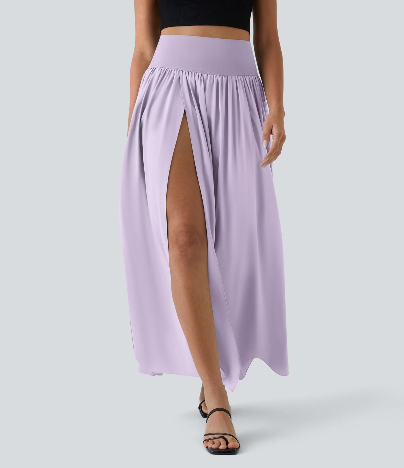 Breezeful™ Jupe Taille Haute Casual Maxi Séchage Rapide Fluide Fente Plissée 2 en 1