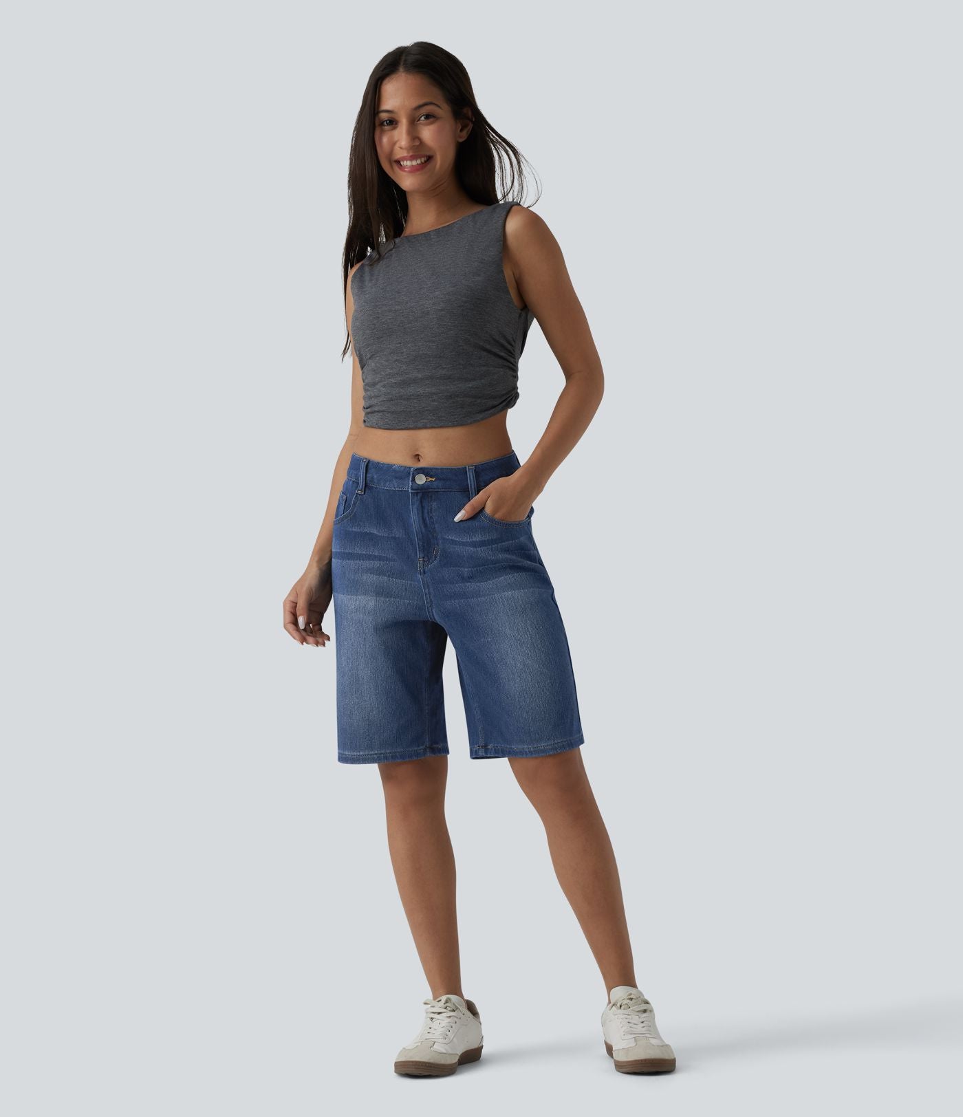 Halara Flex™ Bermuda en denim taille mi-haute avec poches