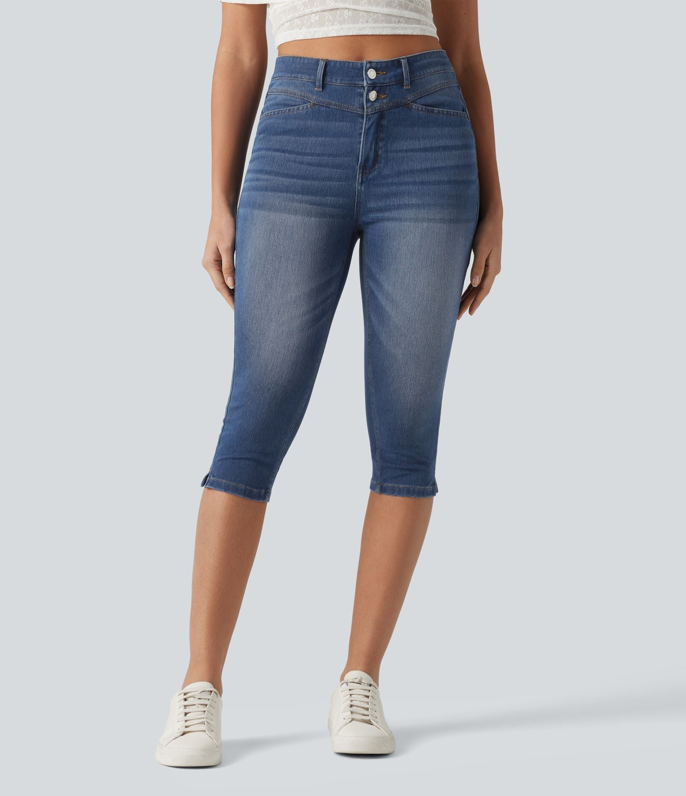 Halara Flex™ Jean slim casual capri taille haute avec fentes et poches