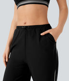 Jogging de danse à taille basse, cordon ajustable, bandes colorées, séchage rapide et poches latérales