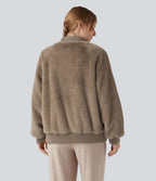 Veste bomber sherpa zippée à manches longues avec poches