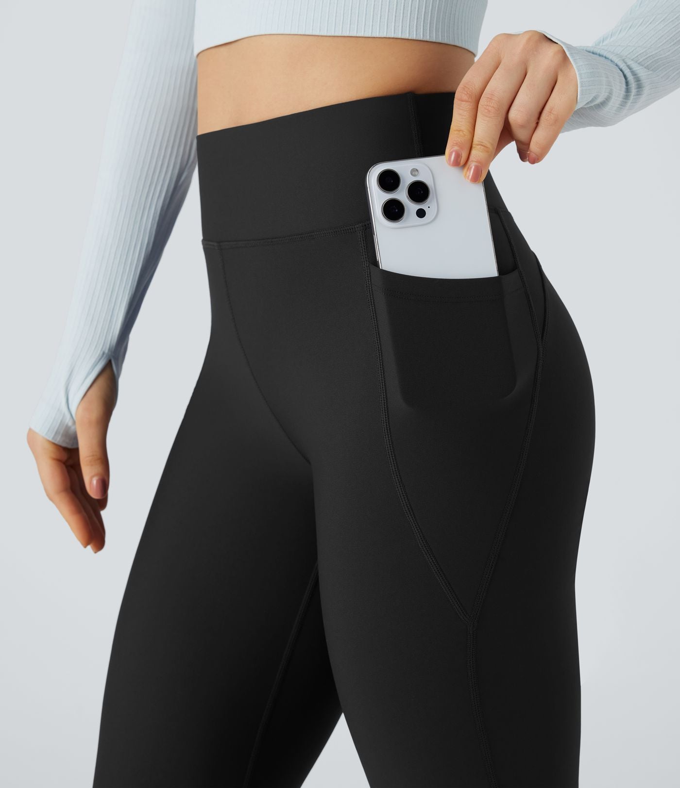 Pantalon de yoga évasé thermique en polaire froncée, taille haute, avec poches