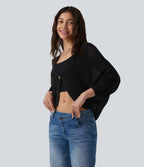 Gilet décontracté crochet décolleté V profond manches chauve-souris