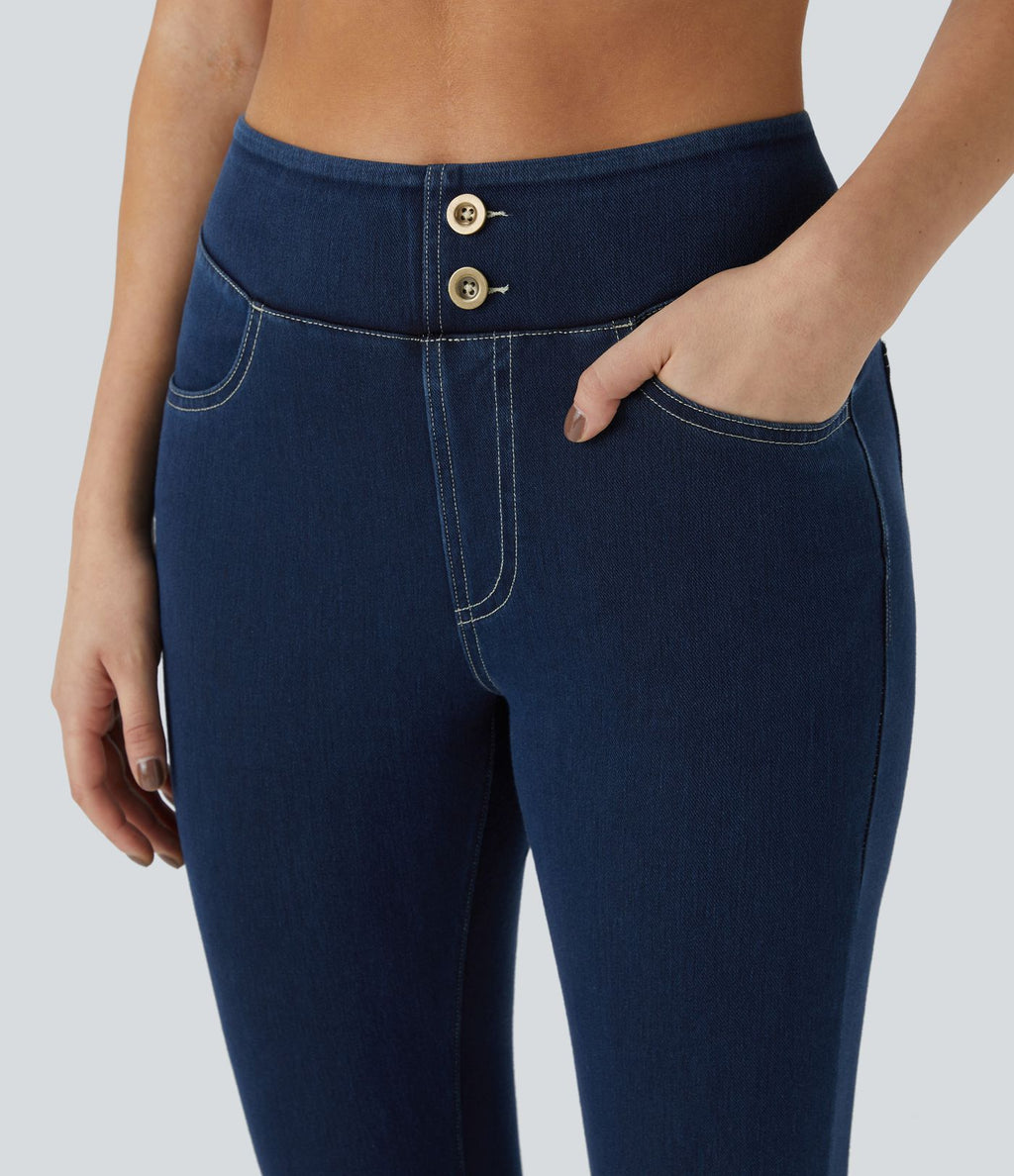 Halara Flex™ Jegging 7/8 Curvy Tricot Extensible Taille Haute avec Boutons Décoratifs et Multipoches
