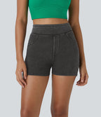 Halara Flex™ Shorts 7,5cm Casual en Denim Tricot Extensible Taille Haute Avec Poches Latérales Arrière