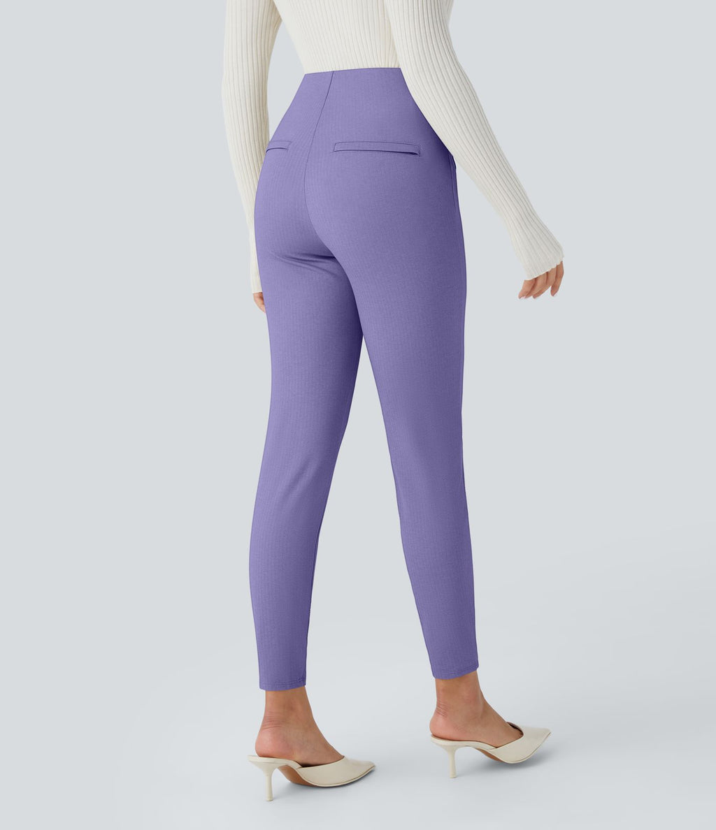Pantalon tailleur skinny gainant taille haute à chevrons avec poches arrière zippées décoratives