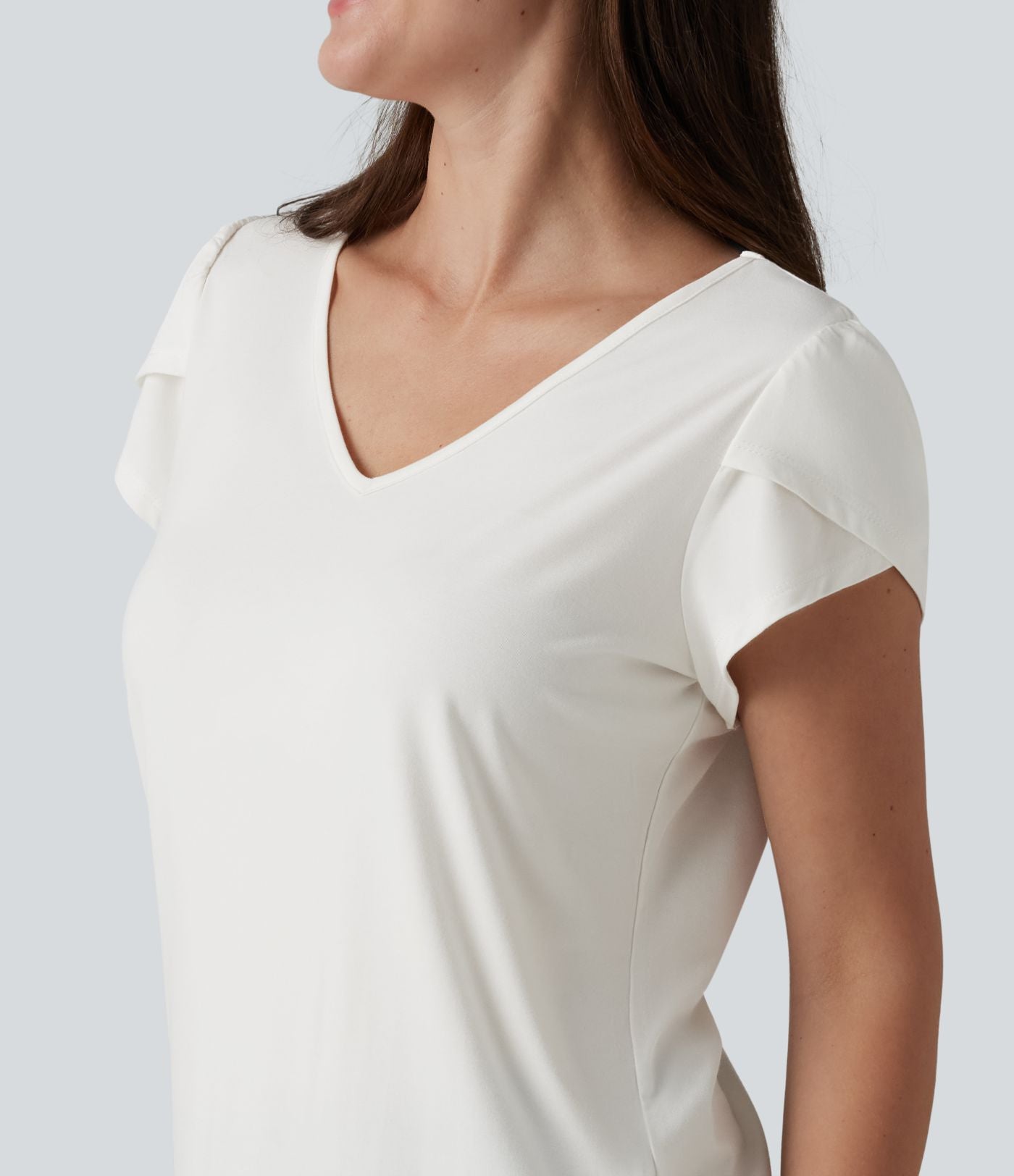 T-shirt casual col V manches courtes pétale