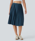 Jupe midi casual taille haute plissée séchage rapide avec poches