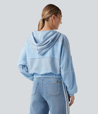 Sweat-shirt de sport patchwork à capuche avec cordon de serrage et manches longues