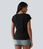 T-shirt casual jacquard col V à manches courtes