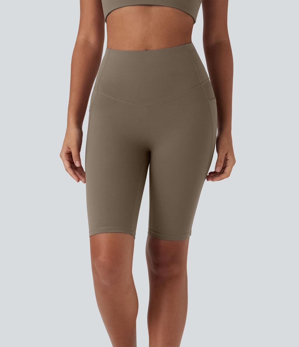 Short cycliste 12,5 cm d'entraînement gainant galbant taille haute avec empiècements résille contrastés et poches Halara UltraSculpt™