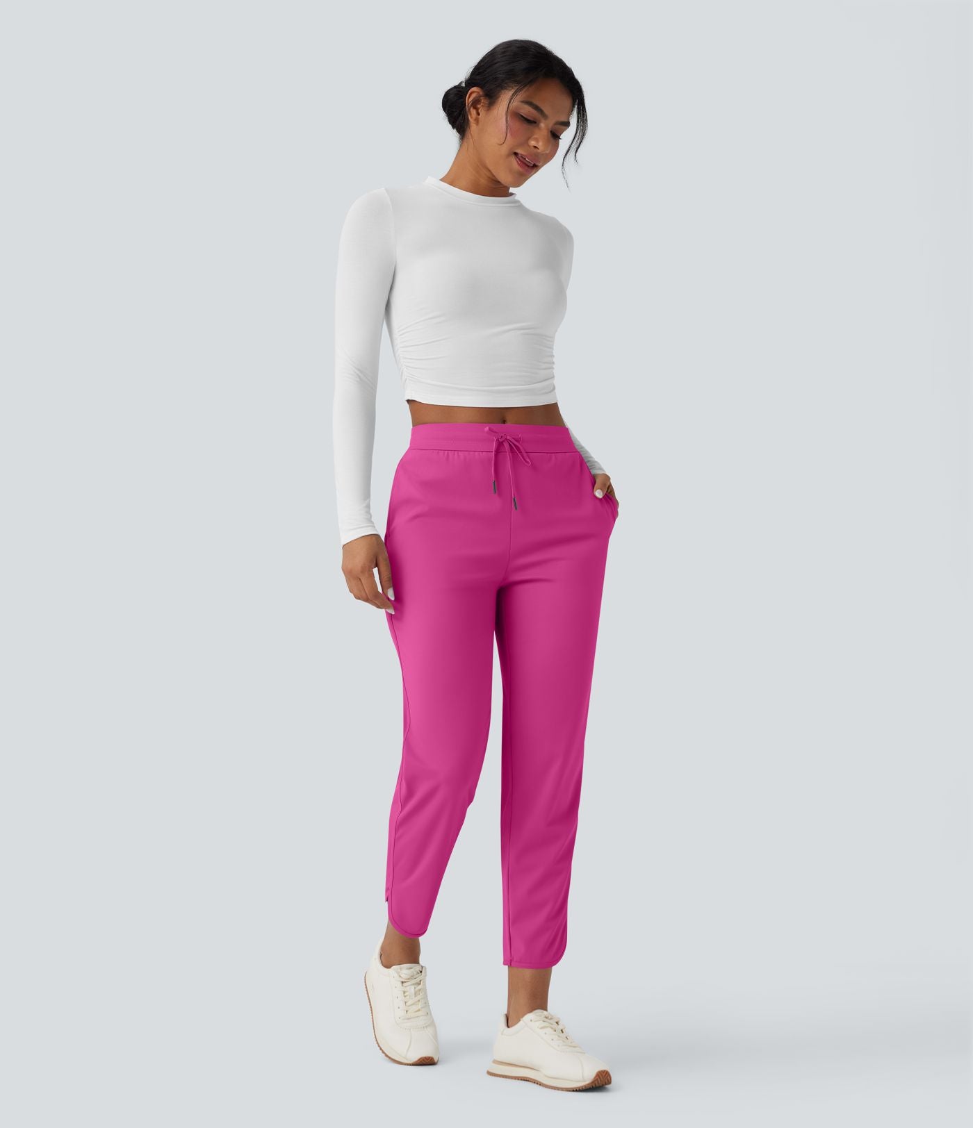 Pantalon de golf fuselé, taille mi-haute, cordon, ourlet courbé, séchage rapide, avec poches—UPF40+