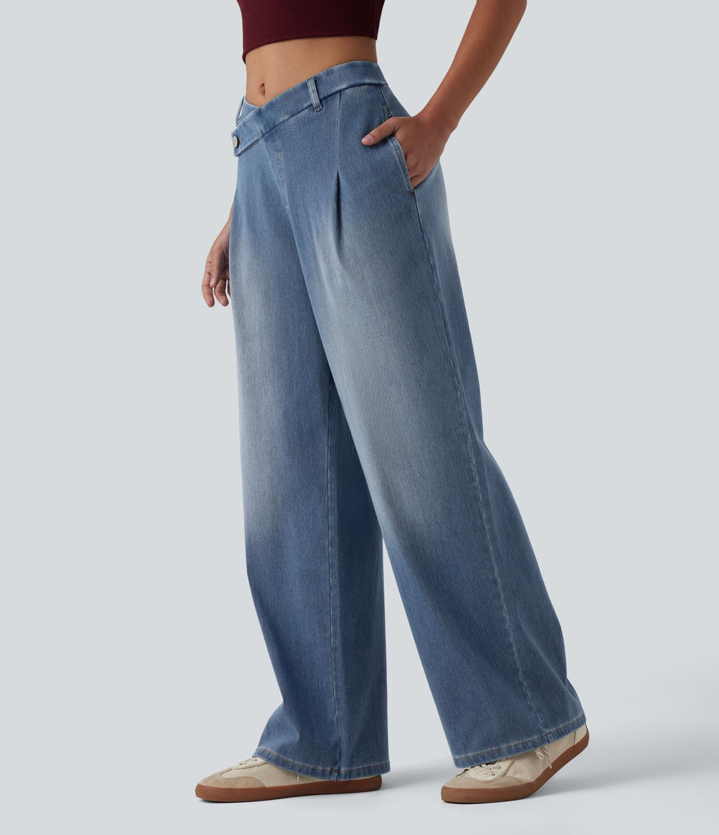 Jean droit Halara Flex™ casual taille mi-haute asymétrique avec poches