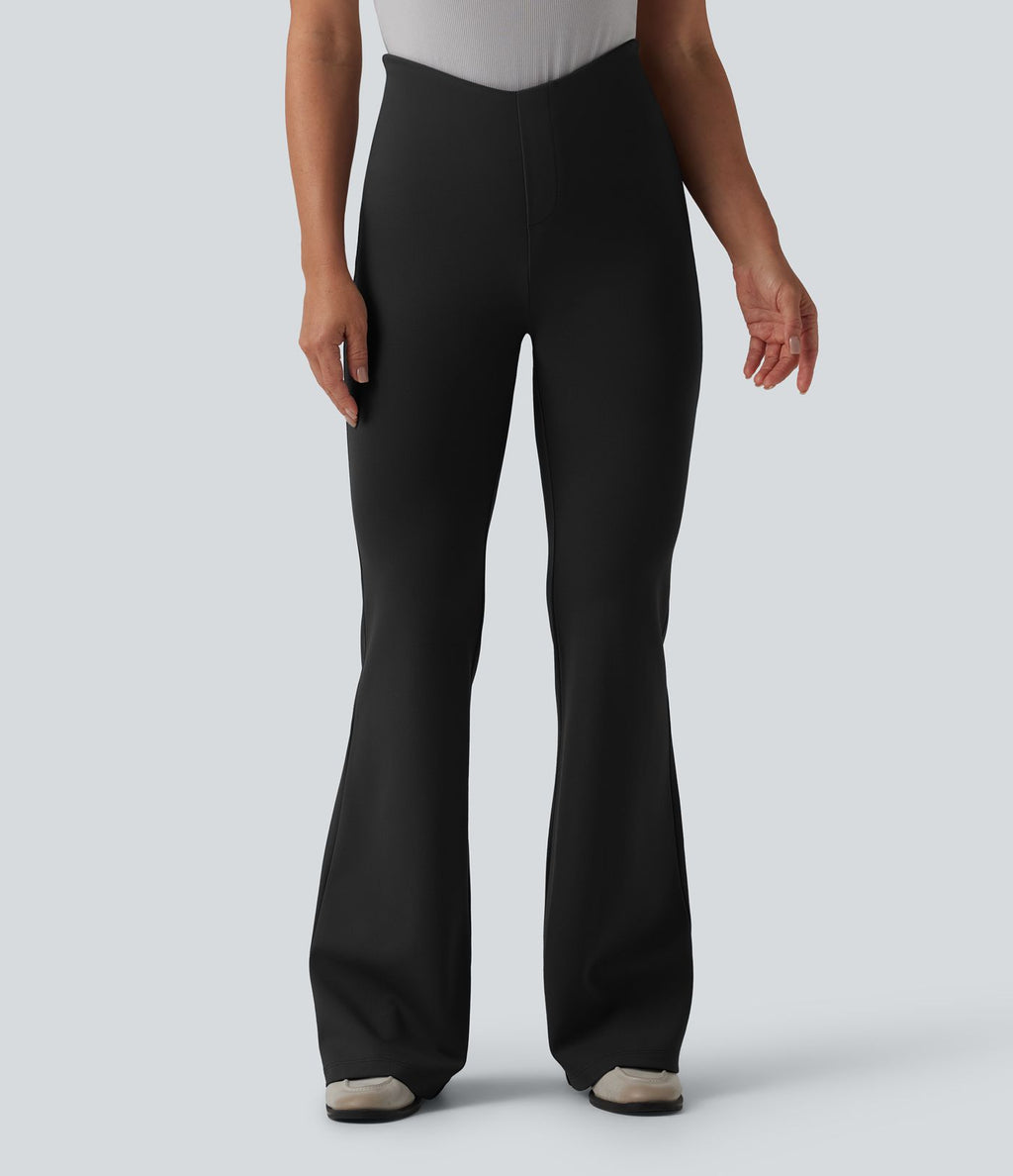 Pantalon évasé décontracté taille haute gainant en V avec poches