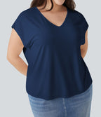 T-shirt décontracté grande taille col V manches courtes