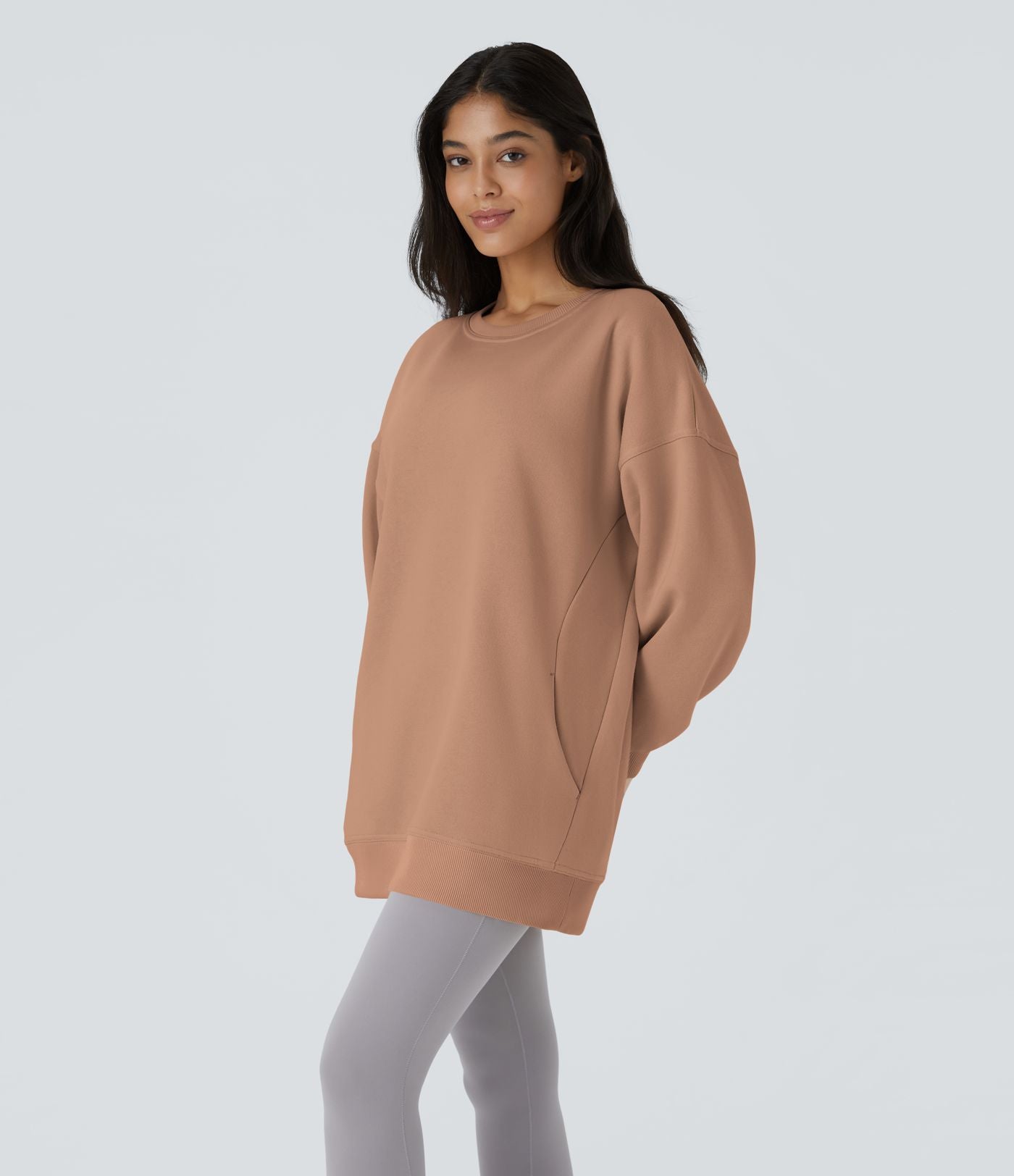 Sweat-shirt décontracté en polaire, col rond, manches longues, poches latérales, coupe oversize