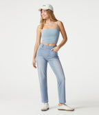Jean droit Halara Flex™ à taille haute, poches multiples, effet délavé et tissu extensible