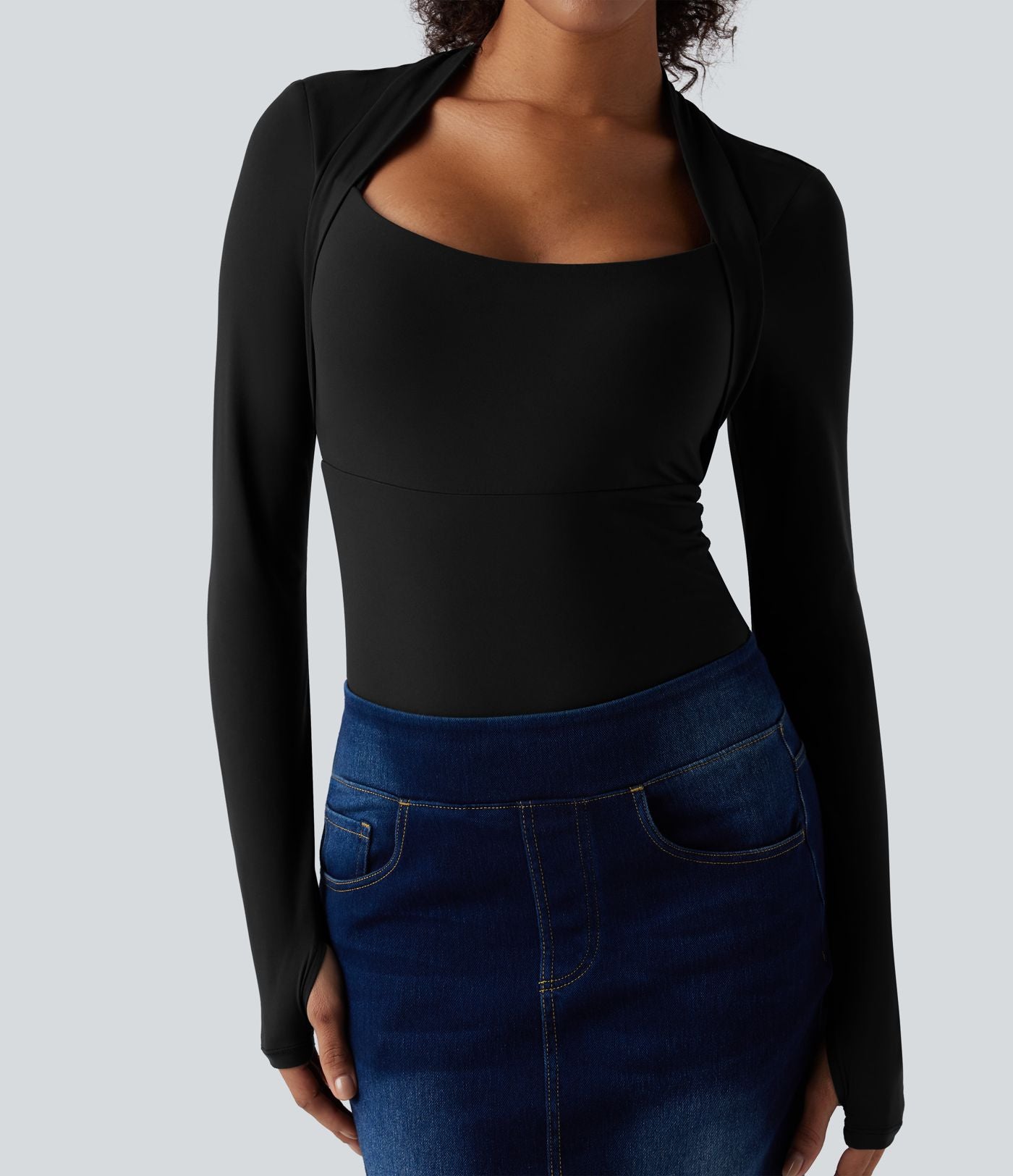 Body casual push-up ultra-extensible à manches longues avec passants pouces - Bonnet A/B
