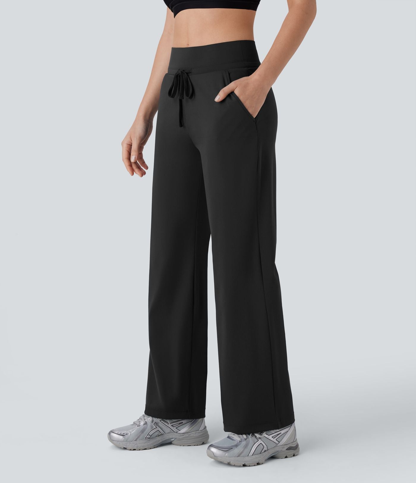 Pantalon de yoga aéré à taille moyenne avec cordon de serrage, poches latérales, jambe droite et effet rafraîchissant Softlyzero™
