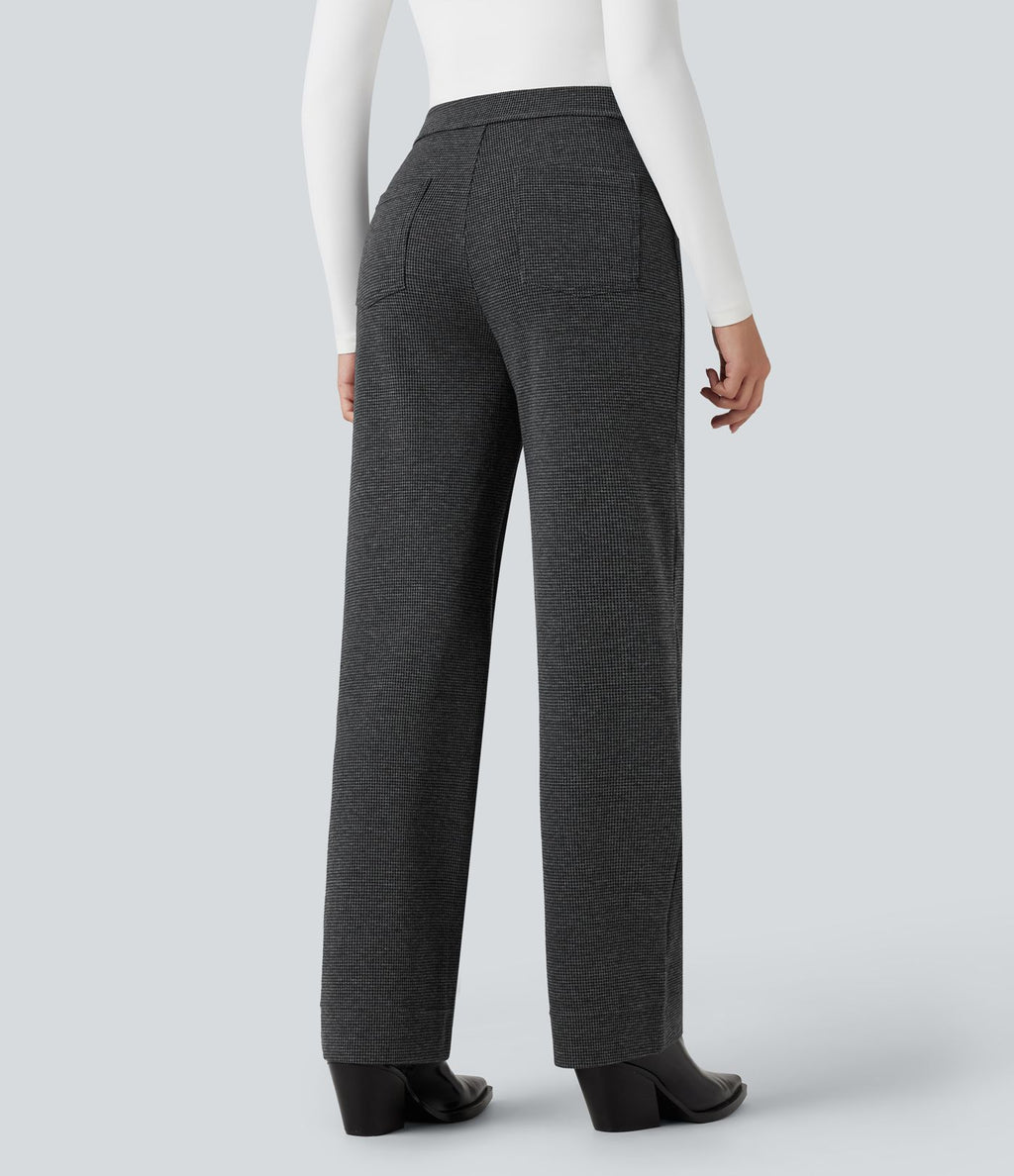Halara Flex™ Pantalon tailleur pied-de-poule coupe droite taille haute avec poches