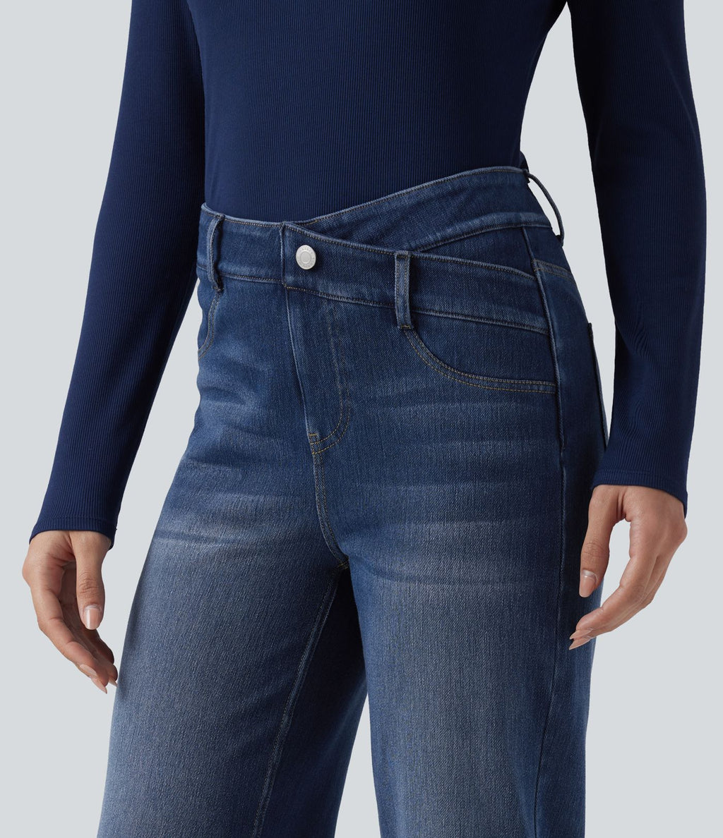 Jean droit Halara Flex™ taille mi-haute croisé gainant avec poches