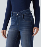 Jean droit Halara Flex™ taille mi-haute croisé gainant avec poches
