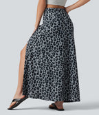 Jupe casual maxi gaufrée léopard taille haute gainante à poche