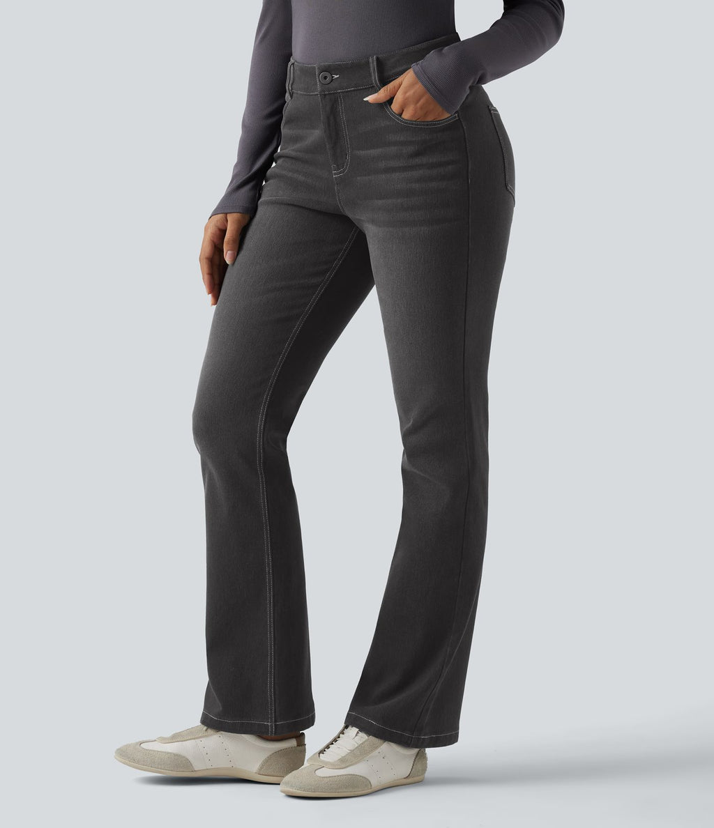 Jean bootcut délavé Halara Flex™ taille basse avec bouton, fermeture éclair et poches multiples