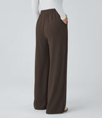 Pantalon taille haute décontracté large en maille gaufrée, avec poches