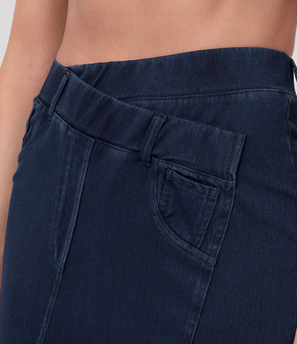 Halara Flex™ Jupe Midi Casual Taille Haute avec Ourlet Fendu en Denim Tricoté Élastique