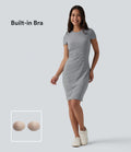 Robe courte moulante casual col rond manches courtes à rayures avec brassière intégrée