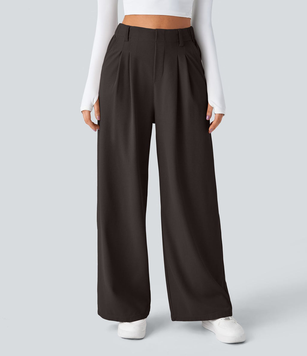 Halara Flex™ Pantalon Tailleur Large Fluide Gaufré Taille Haute Poches Latérales