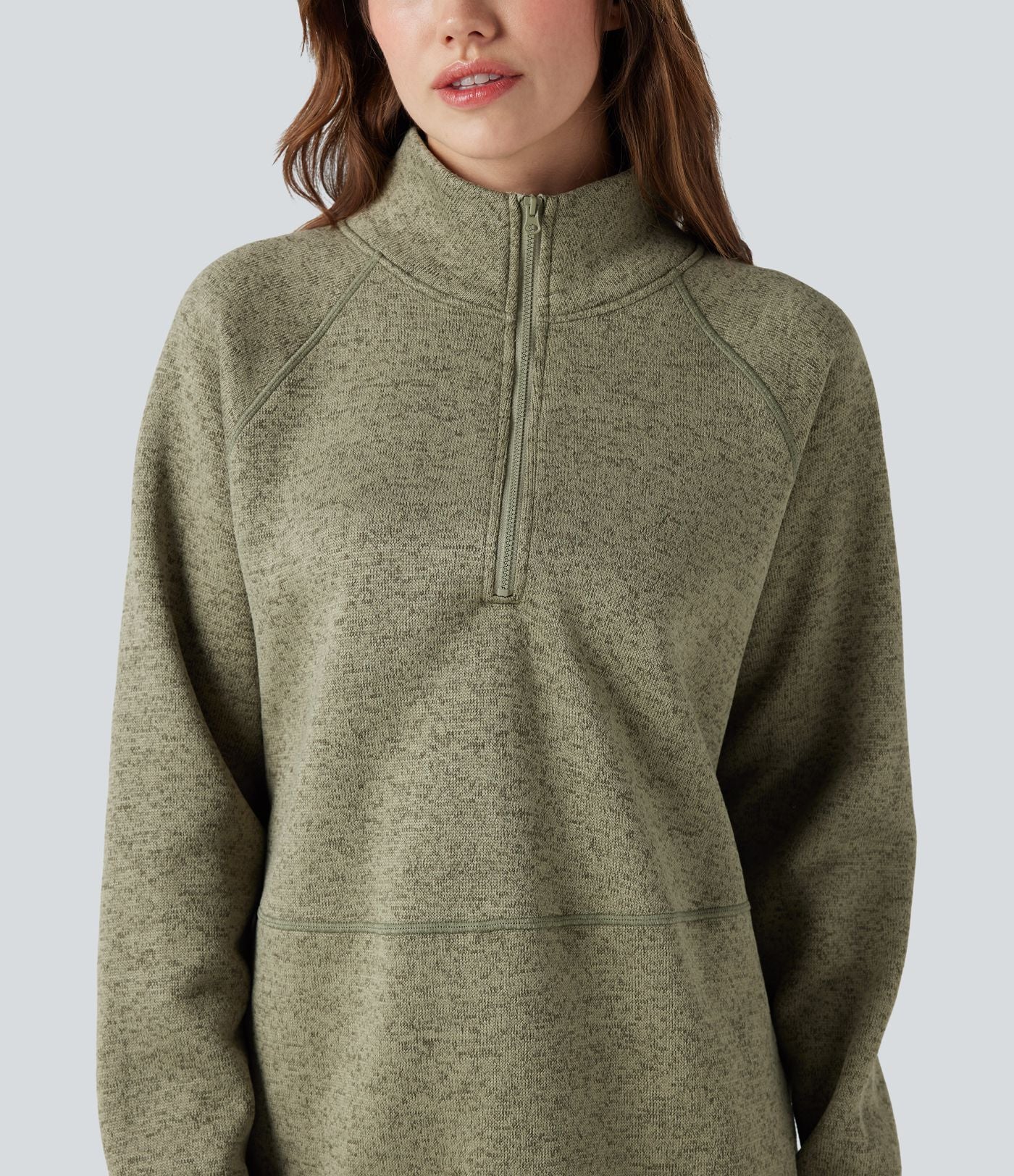 Sweat-shirt polaire de randonnée chiné col montant demi-zip