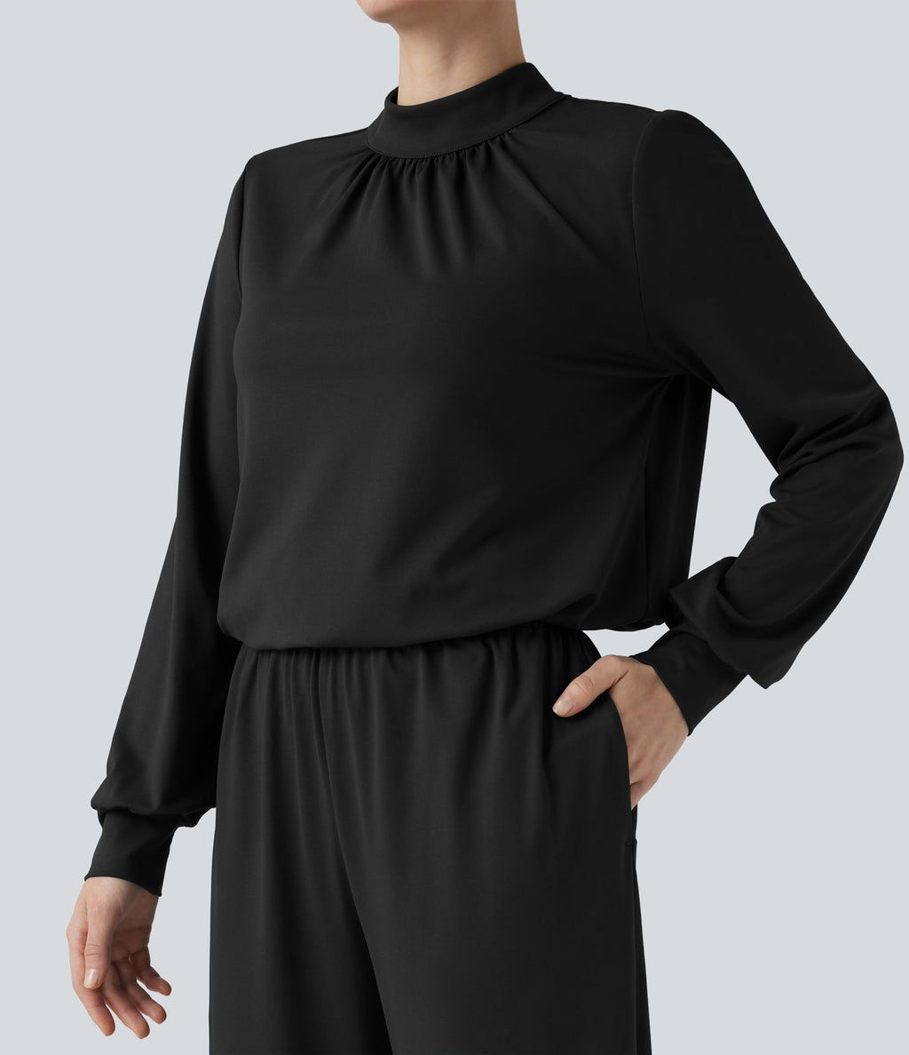 Combinaison pantalon large col montant dos goutte d'eau manches longues avec poches