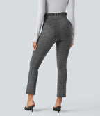 Pantalon tailleur skinny Halara Flex™ paper bag pied-de-poule carreaux taille haute à nœud avec poches
