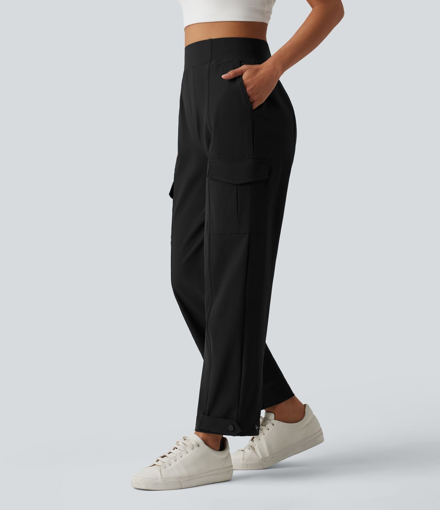 Pantalon cargo décontracté effet frais InstantCool séchage rapide taille haute à ourlet ajustable avec poches, protection solaire UPF40+