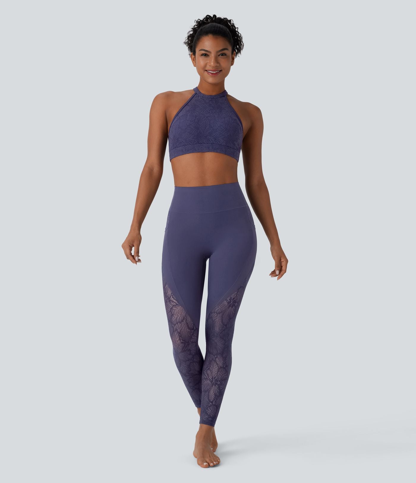 Legging de yoga 7/8 Softlyzero™ taille haute avec dentelle contrastée et poches latérales-UPF50+