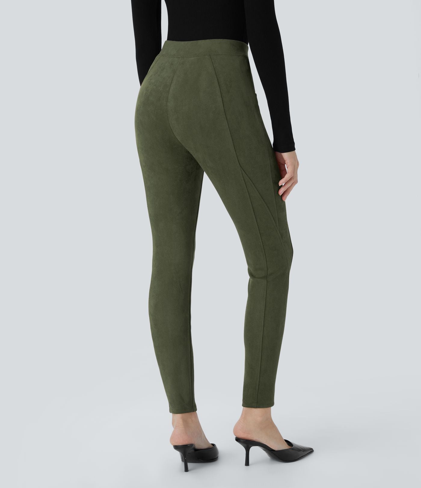 Legging décontracté en suédine taille haute, gainant, avec poches latérales