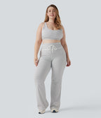 Pantalon de yoga grande taille ample taille haute à cordon, rayé, avec poches
